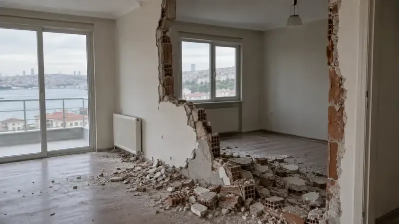 Yarısı kırılmış tuğla bölme duvar